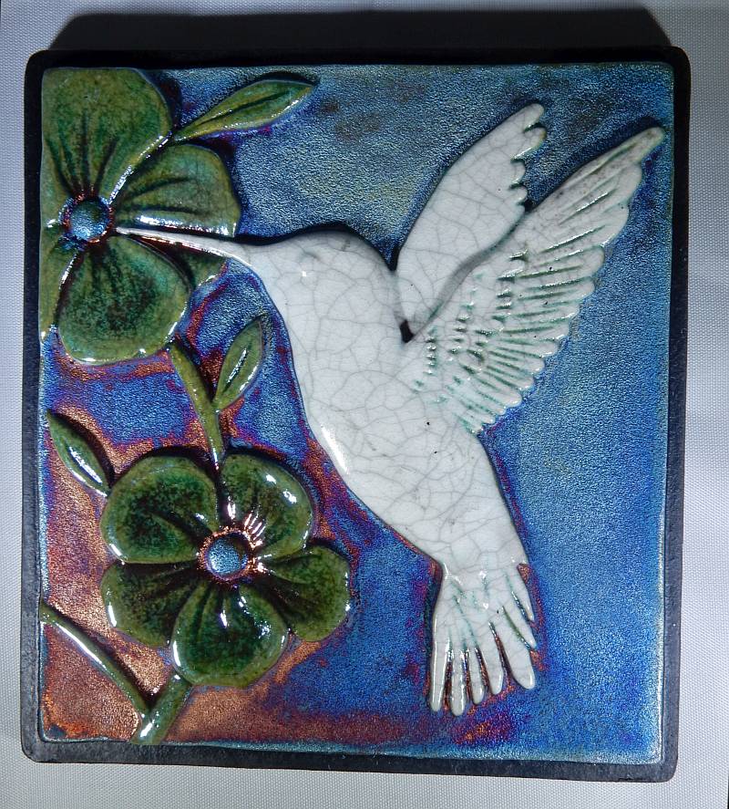 handcrafted & signed Hummingbird Raku Wall Art small NEW 